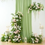 HMEOT H9034 행잉 KT 보드 플로럴 어레인지먼트 모리 핑크 장미 웨딩 그린 플랜트 장식 통로 꽃 러너 : 오모아유통