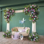 핑크 퍼플 인조 장미 녹색 잎 꽃꽂이 이벤트 배경 장식 파티 소품 J2871 : 오모아유통