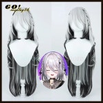 2023 NIJISANJI 소피아 발렌티나 코스프레 가발 110cm 긴 땋은 머리 회색 혼합 검은 앞머리 VTuber 유튜버 소녀 모자 : 스택무역