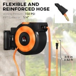 HOMCOM 접이식 에어 호스 릴, 회전 브래킷이 있는 벽걸이 자동 되감기, 3/8 x 82 ft, 리드 인 6.6 150 PSI, 커플러, 블랙 및 오렌지 : 브리서틴