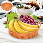 라운드 인조 라탄 짜임 바구니 테이블탑 빵 과일 보관 장식용 홈 선물 : seowonglobal21