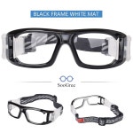 SooGree 남성 여성 스포츠 고글 스트랩 흡수 라켓볼 충격 가능한 화이트 프레임 보호 조절 패드) 농구 스쿼시볼 안경 축구 안경, 유리 렌즈(블랙... 