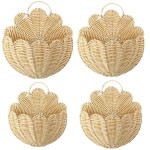 도멘시 4개 스캘럽 벽 바구니 걸이 4가지 크기 큰 손으로 짠 플라스틱 라탄 공예 원래 보관함 어린이집 욕실용 장식 : 오늘의단