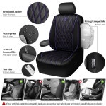 CAR PASS 배관 인조 가죽 앞좌석 시트 커버 방수 미끄럼 방지 프리미엄 자동차 시트 커버 SUV 밴 트럭 암레스트 에어백 호환 블랙... 