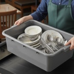 소로 에센셜 - 21-1/2인치 x 15인치 세척 통 버스 토트 수납 접시 박스 회색 플라스틱 상업용 주방 깊은 서비스 유틸리티 7인치 정리함... 