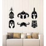 비닐 벽 데칼 중세 전사 기사 글래디에이터 바이킹 헬멧 갑옷 스티커 벽화 큰 장식 g7815 블랙 S 11 in X 14.7 in Black : 치즈포켓