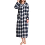 라투자 여성 면 플란넬 버튼업 로브 긴 소매 하우스코트 Navy & Green Small : 엑센스토어