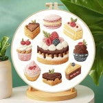 초보자를 위한 젠칭 초콜릿 케이크 자수 키트, 20cm 후프가 있는 29x29cm 원단, 실 및 도구, 마카롱과 컵케이크가 있는 디저트 디자인(C0175)... 