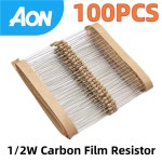 100개 1/2W 탄소 필름 저항기 5% 1R 2R 1K 2K 5.1K 47K 1M 옴 220R : 아온무역co