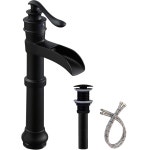 Bathfineese 블랙 욕실 싱크대 수도꼭지 폭포 그릇이 팝업 배수 어셈블리 한 손잡이 1홀 배니티 화장실 용품 호스 믹서 탭으로 카운터 위에... 