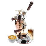 라 파보니 에스페로 에도토 16컵 레버 에스프레소 머신 u2013 크롬 및 구리 마감, 로즈우드 핸들, 54온스 니켈 도금 보일러, 듀얼 프로팅 시스템... 