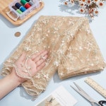 NBEADS 3야드 아몬드 자수 꽃 원단, 결혼식용 와이드 폴리에스터 레이스 51인치, 페스티벌 DIY 프로젝트 Beige 3 Yards x 51 Inch : 소로... 