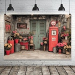 발렌타인 데이 테마 배경 복고풍 주유소 꽃 로맨틱 장미 장식 사진을 위한 커플 초상화 : 3월13일