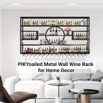 63인치 금속 와인 랙 벽걸이, 유리 홀더가 있는 주류 병용 다기능 바 선반, 홈 및 다이닝 룸용 모던 우드 선반 블랙(57인치 높이) : 소로상회