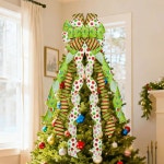 트리 토퍼 48인치 x 13인치, 롱 스트리머가 있는 레드 라지 벨벳 보우, 화환 도어 홀리데이 파티 페스티벌 장식 용품-그린 Green : 소로상회