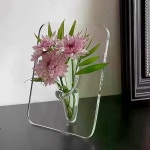 인스타그램 스타일 사진 액자 화병 심플 투명 아크릴 수경재배 꽃꽂이 현관 화병 거실 장식품 : 원테크.