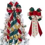 세트, 스트리머가 있는 크고 작은 레드 그린 골드 벨벳 리본 보우(52인치 및 22인치), 12인치 보우, 메리 편지 별 패턴이 홀리데이 장식 : 소로상회