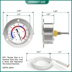 모세관 디자인 냉장 온도계, 2인치 다이얼 크기, 48인치 길이, 스테인리스 플랜지 패널 마운트, 보관, 진열장, 냉동 : 소로상회