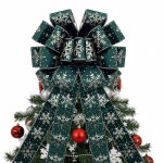 크리스마스 트리 토퍼 보우, 48인치 x 13인치 대형 벨벳 화환 보우 장식용 롱 스트리머 와이어 가장자리 리본 (그린) Black and Gold : 소로상회