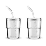 블루폴라 13온스/400ml 텀블러 물잔, 빨대와 뚜껑이 밀봉된 컵 커피, 아이스티, 두꺼운 벽 단열 유리컵(흰색, 2팩) 제공 1 Amber : 소로상회