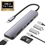 7in 1 C타입 USB 3.1 HDTV 4K 60Hz 비디오 3.0 USB2.0 SD TF 카드 슬롯 리더 데이터 macbook 호환 용 PD 충전 허브 어댑터 : 템바오
