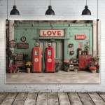 발렌타인 데이 테마 배경 복고풍 주유소 꽃 로맨틱 장미 장식 사진을 위한 커플 초상화 : 3월13일