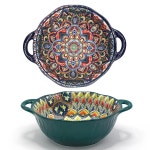 보헤미아 큰 그릇 손잡이, 샐러드, 파스타, 시리얼, 과일, 우동, 전자레인지 및 식기세척기용 세라믹 수프 40온스(블루.그린) Orange : 소로상회