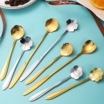 커피용 스테인레스 스틸 티스푼 디저트 국자 주방 액세서리 웨딩 크리스마스 선물 장미 꽃 스푼 A gold Short (12 5cm) : SKYWAY