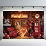 발렌타인 데이 사진 배경 루트 66 주유소 사랑의 여정 장미 커플 기념일 초상화 : 3월13일
