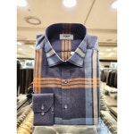 레노마  면 55% 폴리45%  멜란 컬러 포인트 체크 스넵 카라 슬림 핏 셔츠RLFSL0-140-BU : NC불광점 레노마셔츠