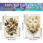 클렌도 2팩 종교 십자가 다이아몬드 페인팅 키트, 5D 아트 도트 가정용 벽 장식용 DIY 풀 라운드 젬 12x16 인치 G7204+G4943 : 칠뜩이