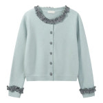 여성 봄 니트 가디건 소프트 루즈핏 프릴넥 체크 배색 데일리 오피스룩 ZK9059 : 원부트레이드 주식회사