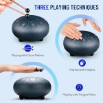 CA A 스틸 레인 드럼 6인치 8노트 텅 드럼과 망치 손가락 패들 타악기 핸드팬 친구 들을 위한 명상 선물 네이비 블루 6 in N y blue : 더피골디투