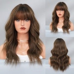 골프 웨지 세트 PARK YUN 긴 물결 모양의 갈색 가발 여성용 일일 코스프레 파티 오버 헤드 염색 합성 내열성 (Bang 포함) : 스마트랩팩토리삼산