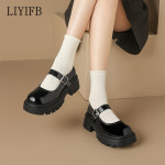 LIYIFB 여성 통굽 메리제인 플랫슈즈 5cm 소가죽 여성 단화 : LIYIFB슈즈