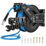 접이식 에어 호스 릴, 65피트 x 3/8인치 하이브리드 호스(300PSI), 헤비 듀티 자동 되감기 - 작업장용 벽/천장 마운트 50FT Dual Arms... 