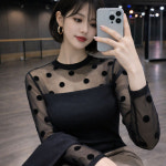 폴딩 시스루메시 도트 라인댄스복 라틴 차밍 무대의상상의 : 니드코코