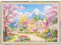 [자수사랑] 프린트패키지 십자수 - 분홍빛마을 9카운트 : 자수사랑