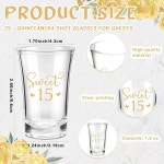 하와위시 25세트 퀸체네라 파티 손님에게 황금 스위트 15개 아크릴 클리어 샷 잔 감사 카드 오간자 가방 미스 15번째 생일 선물 25 : 암그루트