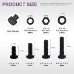 튼튼한 uss 와셔 ~ 및 헤드 마감 나사 볼트 키트, 112피스 1-1/2 캡... 블랙 거친 4가지 아연 swpeet 8 3/8-16 x 사이즈 탄소강 : 다드림샵 여섯