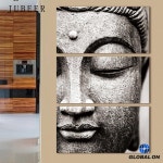 회색 부처상 캔버스 그림 3 패널 불교 예술 작품 얼굴 포스터 침실 장식용 홈 : 내장소소온