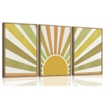 브우드케 보호 벽 아트, 액자 추상 선샤인 벽 아트, 태양이 떠오르는 중립 캔버스 벽 장식, 3개의 기하학적 그림 세트, 미니멀리스트 그림, 침실... 