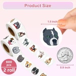 어린이용 UVUXO 600개 불독 스티커 롤 - 라운드용 1.5인치 16형 재미있는 개 유치원 생일 파티 학교 보상 선물용 : 프라임피크A