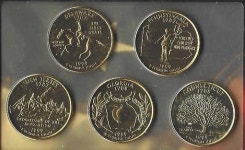 미국 1999년 24K금도금 쿼터 5종세트 델라웨어, 펜실베니아, 뉴저지, 조지아, 코네티컷 미국 조폐국 판매번호 500-128 : 금두리
