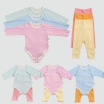 남자아기 여자아기 봄 상하 배색 골지 긴팔 우주복 배앓이방지 레깅스 세트 100일5개월 8개월 12개월 : 하우스베베