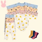 남아 여아 봄 가을 면스판 귀여운 나염 긴팔 슈트 배앓이 레깅스 바지 세트 50일 8개월 10월 12개월 : 바니클로젯