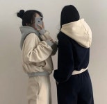 후리스 배색후드 + 와이드팬츠 : 이제이로지스