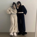 후리스 배색후드 + 와이드팬츠 : 이제이로지스