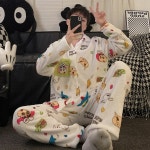 남성용 겨울 코랄 플리스 파자마 세트 따뜻한 홈웨어 귀여운 디자인 편안한 잠옷 F8802 남성용 L : 주니안스토어1017