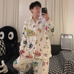 남성용 겨울 코랄 플리스 파자마 세트 따뜻한 홈웨어 귀여운 디자인 편안한 잠옷 F8802 남성용 L : 주니안스토어1017